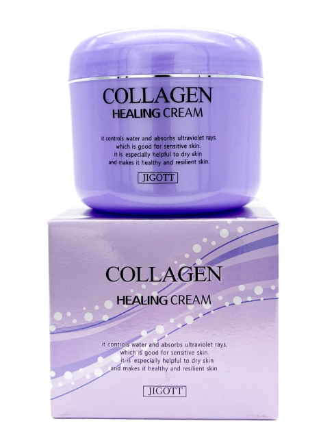 Jigott Питательный ночной крем для лица с коллагеном Collagen Healing Cream, 100 мл