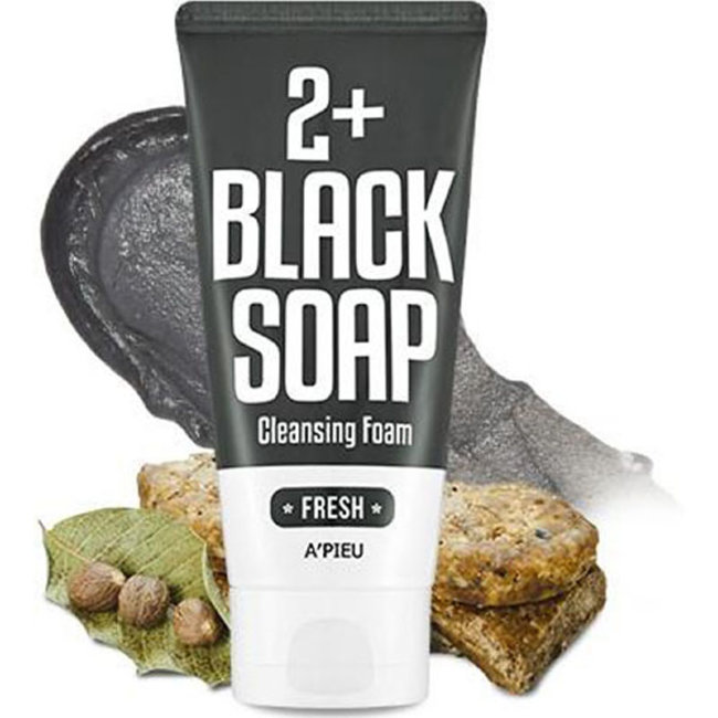 A'PIEU 2+ Cleansing Foam Black Soap Fresh Пенка-мыло с марокканской глиной для умывания, 130 мл