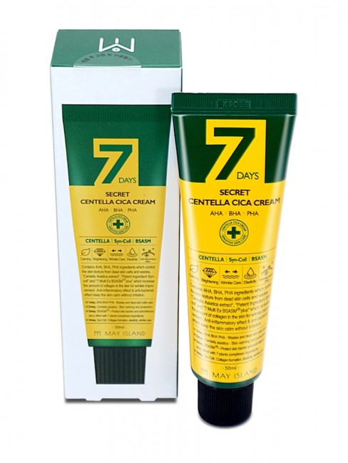 May Island Восстанавливающий крем для проблемной кожи с кислотами 7 Days Secret Centella Cica Cream AHA/BHA/PHA, 50 мл May Island Восстанавливающий крем для проблемной кожи с кислотами 7 Days Secret Centella Cica Cream AHA/BHA/PHA, 50 мл