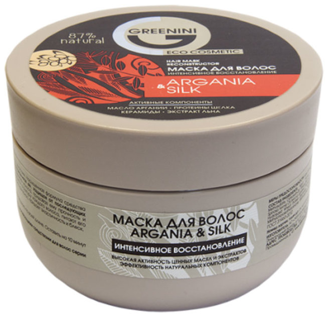 Greenini Argania & Silk Маска для волос Интенсивное восстановление, 200 мл Greenini Argania & Silk Маска для волос Интенсивное восстановление, 200 мл
