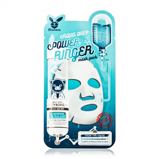 Elizavecca Aqua Deep Power Ringer Mask Pack Увлажняющая тканевая маска для лица с гиалуроновой кислотой, 23 мл