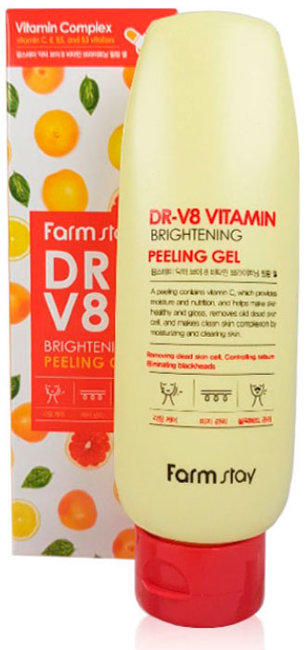 FarmStay Dr-V8 Vitamin Brightening Peeling Gel Отшелушивающий гель с комплексом витаминов, 150 мл FarmStay Dr-V8 Vitamin Brightening Peeling Gel Отшелушивающий гель с комплексом витаминов, 150 мл