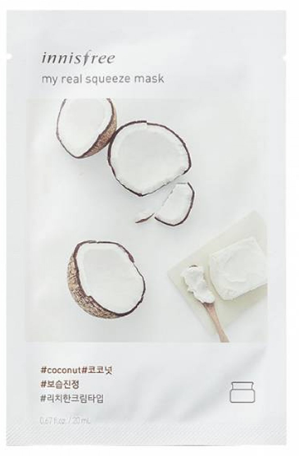 Innisfree My Real Squeeze Mask Coconut Листовая маска для лица с экстрактом кокоса, 20 мл Innisfree My Real Squeeze Mask Coconut Листовая маска для лица с экстрактом кокоса, 20 мл