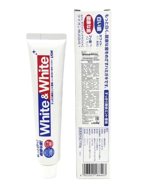 LION Отбеливающая зубная паста с кальцием и фтором Мятная White & White, 150 г LION Отбеливающая зубная паста с кальцием и фтором Мятная White & White, 150 г