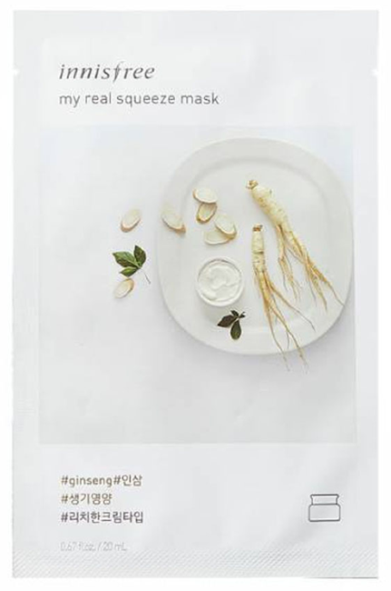 Innisfree My Real Squeeze Mask Ginseng Листовая маска для лица с экстрактом женьшеня, 20 мл Innisfree My Real Squeeze Mask Ginseng Листовая маска для лица с экстрактом женьшеня, 20 мл