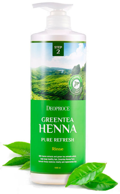Deoproce Green Tea Henna Pure Refresh Rinse Бальзам для волос с зелёным чаем и хной, 1 л
