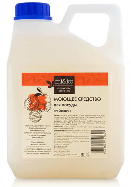 MiKo Моющее средство Грейпфрут для посуды, 4 л