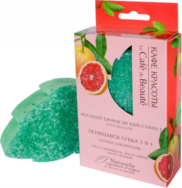 Кафе Красоты Пенящаяся губка 2 в 1 Антицеллюлитная (листик) Кафе Красоты Пенящаяся губка 2 в 1 Антицеллюлитная (листик)