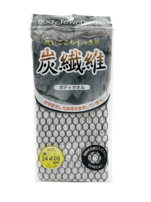 Lec Мочалка для тела мягкая с угольной нитью бело-черная (24*100 см), 1 шт