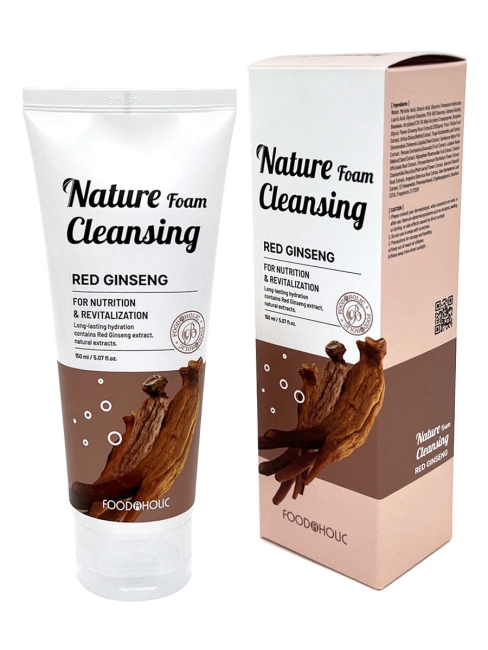 FoodaHolic Пенка для умывания увлажняющая с красным женьшенем Nature Foam Cleansing Red Ginseng, 150 мл FoodaHolic Пенка для умывания увлажняющая с красным женьшенем Nature Foam Cleansing Red Ginseng, 150 мл
