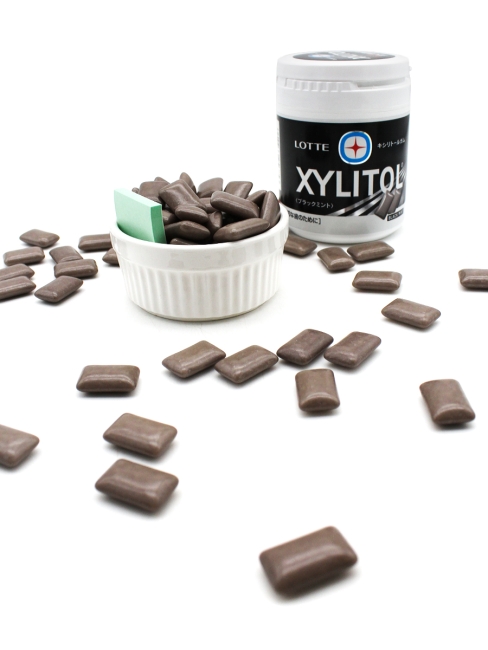 LOTTE Жевательная резинка с ксилитолом Чёрная мята Xylitol Gum Black Mint Bottle, 133 г