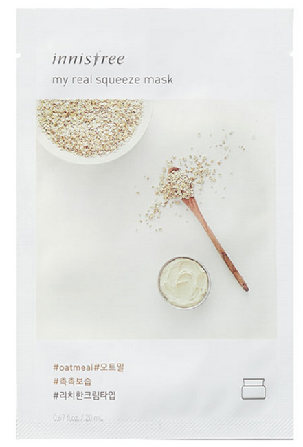 Innisfree My Real Squeeze Mask Oatmeal Листовая маска для лица с экстрактом овса, 20 мл Innisfree My Real Squeeze Mask Oatmeal Листовая маска для лица с экстрактом овса, 20 мл