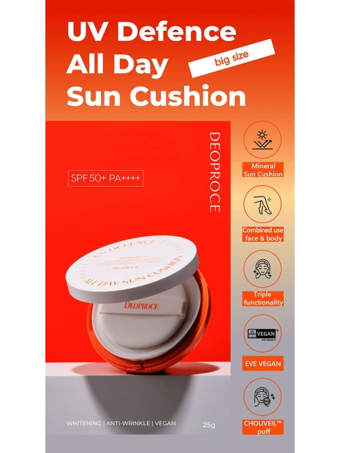 Deoproce Солнцезащитный кушон веганский Face & Body Vegan Big Sun Cushion UV Defence All Day SPF50+ PA++++, 25 г Deoproce Солнцезащитный кушон веганский Face & Body Vegan Big Sun Cushion UV Defence All Day SPF50+ PA++++, 25 г