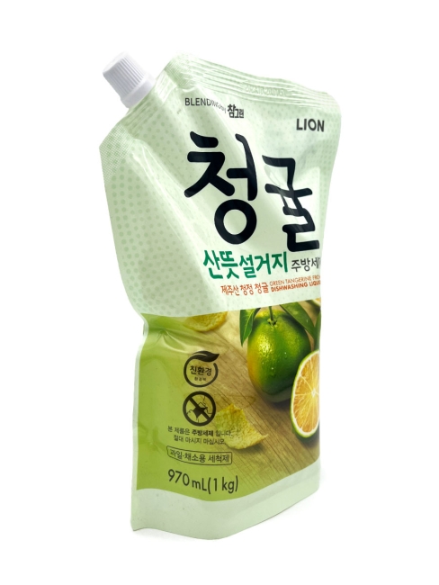 Lion Средство для мытья посуды, овощей и фруктов Green Tangerine From Jeju Dishwashing Liquid, 970 мл Lion Средство для мытья посуды, овощей и фруктов Green Tangerine From Jeju Dishwashing Liquid, 970 мл