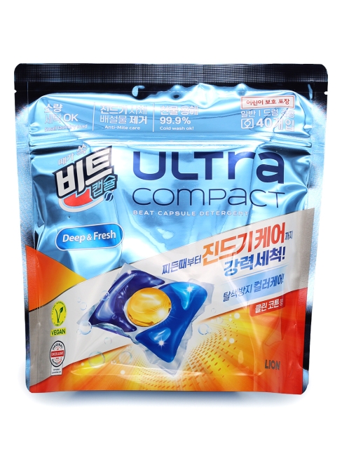 LION Капсулы для стирки от пылевого клеща с ароматом хлопка Ultra Compact Anti Mite Care, 40 шт x 8 г