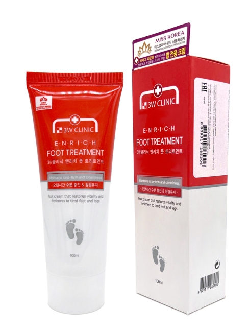 3W Clinic Крем для уставших ног восстанавливающий с мочевиной Enrich Foot Treatment, 100 мл