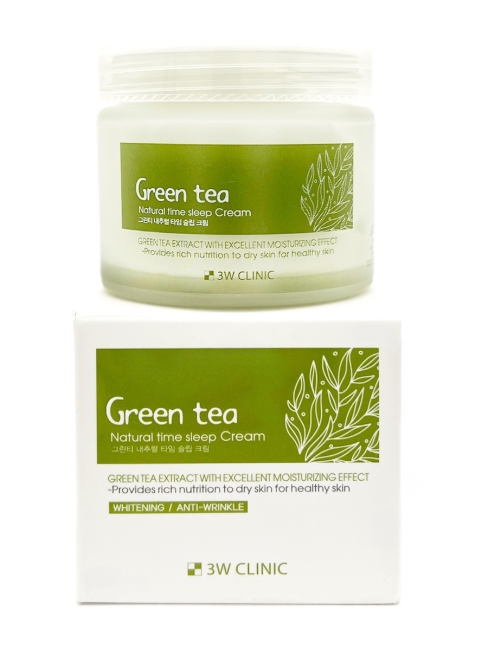3W Clinic Крем для лица ночной с зеленым чаем Cream Time Sleep Green Tea Natural, 70 г