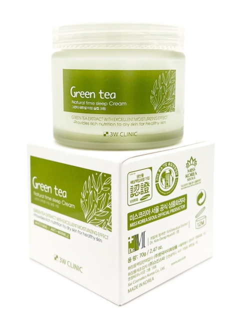3W Clinic Крем для лица ночной с зеленым чаем Cream Time Sleep Green Tea Natural, 70 г