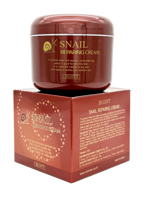 Jigott Крем для лица восстанавливающий с муцином улитки Snail Reparing Cream, 100 г Jigott Крем для лица восстанавливающий с муцином улитки Snail Reparing Cream, 100 г
