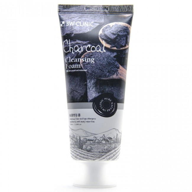3W Clinic Charcoal Cleansing Foam Глубокоочищающая пенка для сужения пор с Углем, 100 мл