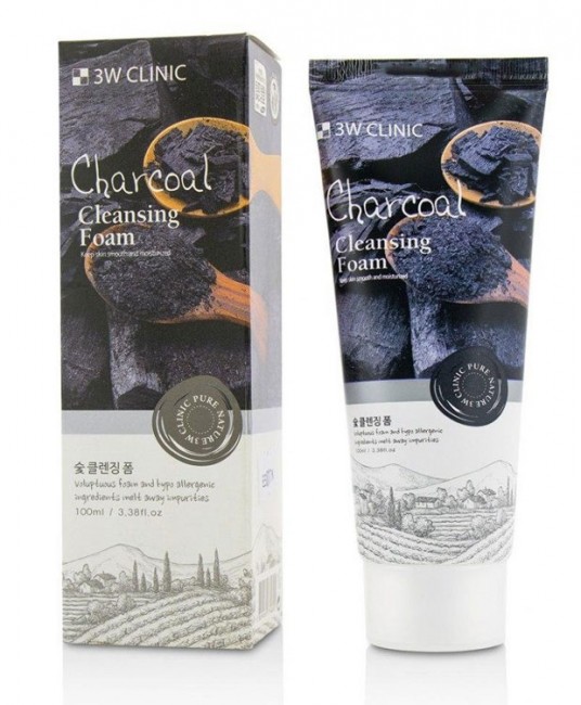 3W Clinic Charcoal Cleansing Foam Глубокоочищающая пенка для сужения пор с Углем, 100 мл