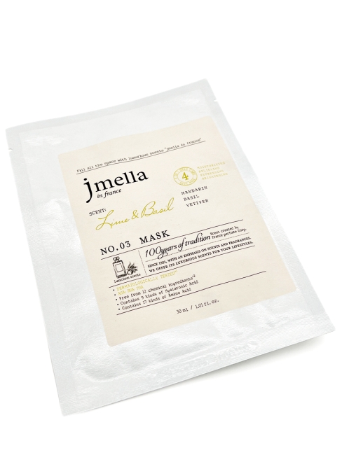 Jmella Парфюмированная тканевая маска для лица "Лайм и Базилик" N0.03 In France Lime & Basil Mask, 30 мл