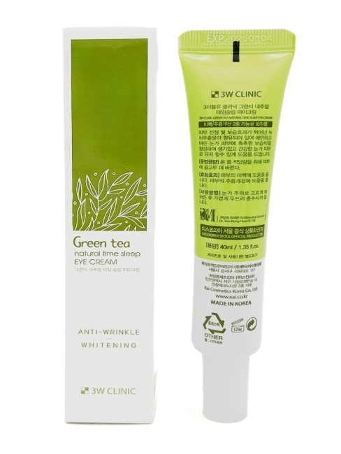 3W Clinic Крем для кожи вокруг глаз ночной с зеленым чаем Eye Cream Time Sleep Green Tea Natural, 40 мл