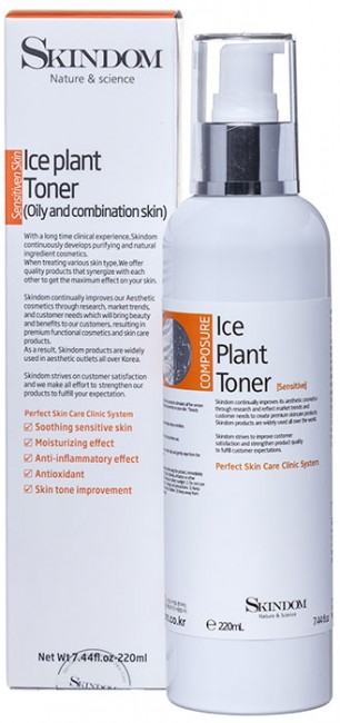 Skindom Ice Plant Toner Sensitivity Тоник с ледяником для чувствительной, комбинированной кожи, 220 мл Skindom Ice Plant Toner Sensitivity Тоник с ледяником для чувствительной, комбинированной кожи, 220 мл