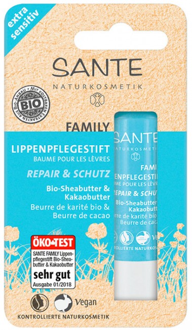 Sante Family Натуральный бальзам для губ Восстановление и уход чувствительной кожи с Био-Ши и Какао 4,5 г