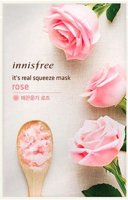 Innisfree It's Real Squeeze Mask Rose Трехслойная тканевая маска для лица с розовой водой, 20 мл