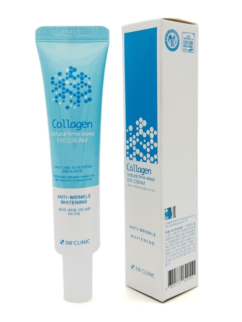 3W Clinic Крем для кожи вокруг глаз ночной с коллагеном Eye Cream Time Sleep Collagen Natural, 40 мл