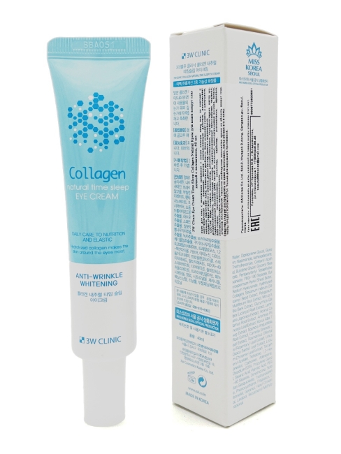 3W Clinic Крем для кожи вокруг глаз ночной с коллагеном Eye Cream Time Sleep Collagen Natural, 40 мл