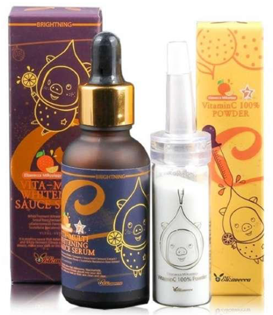 Elizavecca Powder+Vita Multi Whitening Souce Serum Пудра и отбеливающая сыворотка Vitamin C 100%, 30+12 г