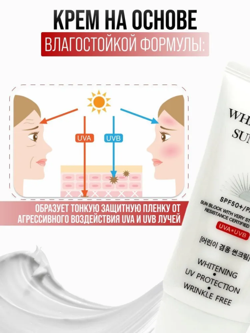 Jigott Осветляющий солнцезащитный крем для лица Whitening UV Sun Block Cream SPF50+/PA+++, 70 мл