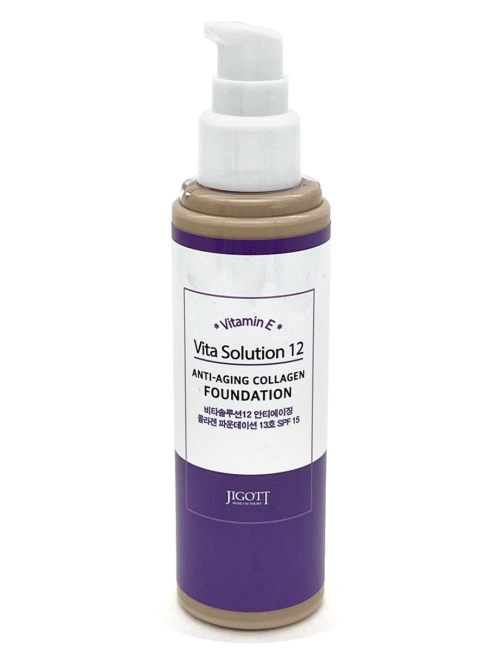 Jigott Тональный крем с коллагеном и витамином E антивозрастной тон 13 Vita Solution 12 Anti-Aging Collagen Foundation #13, 100 мл Jigott Тональный крем с коллагеном и витамином E антивозрастной тон 13 Vita Solution 12 Anti-Aging Collagen Foundation #13, 100 мл