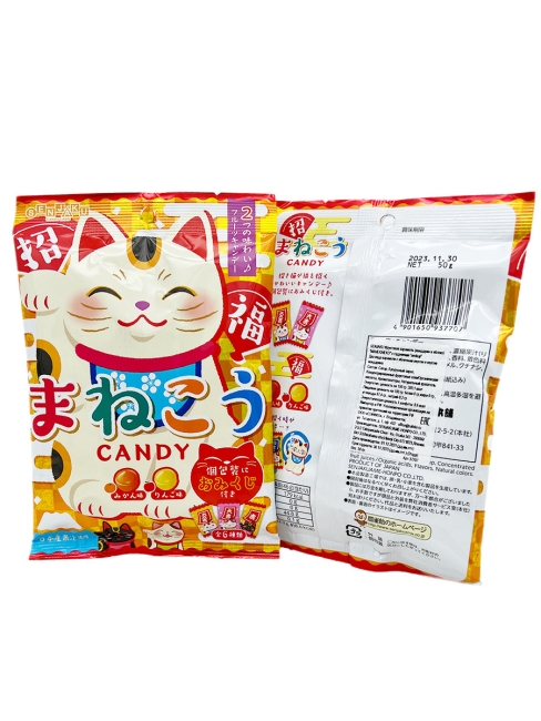 Senjaku Конфеты карамель леденцовая с предсказаниями Omikuji мандарин и яблоко Manekineko, 50 г
