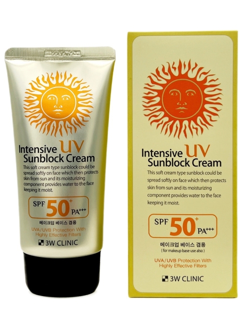 3W Clinic Солнцезащитный крем для лица интенсивный Intensive UV Sun Block Cream SPF50+/PA+++, 70 мл