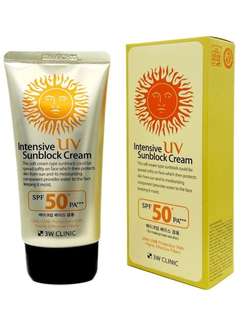 3W Clinic Солнцезащитный крем для лица интенсивный Intensive UV Sun Block Cream SPF50+/PA+++, 70 мл