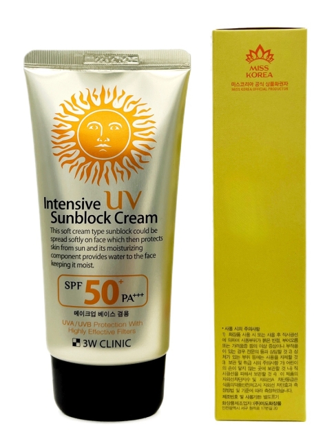 3W Clinic Солнцезащитный крем для лица интенсивный Intensive UV Sun Block Cream SPF50+/PA+++, 70 мл