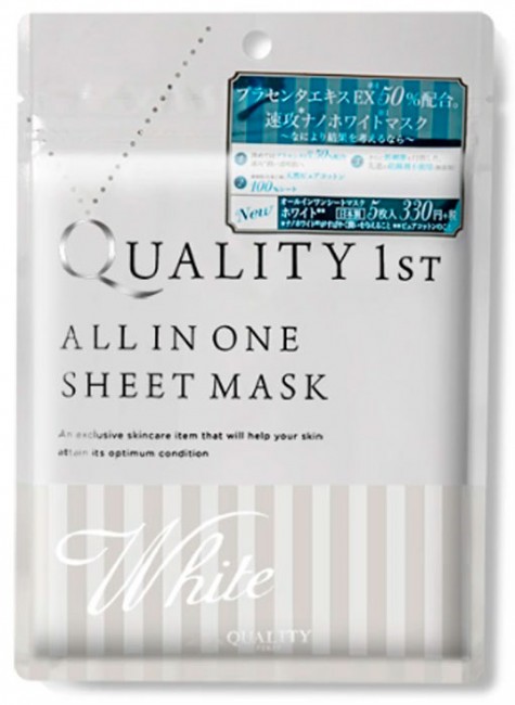 Quality First All In One Sheet Mask White Увлажняющая выравнивающая цвет кожи лица маска, 5 шт