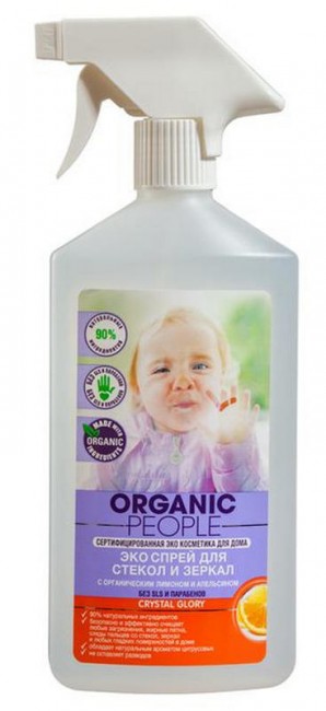 Organic People Эко спрей для стекол и зеркал с органическим лимоном и апельсином, 500 мл Organic People Эко спрей для стекол и зеркал с органическим лимоном и апельсином, 500 мл