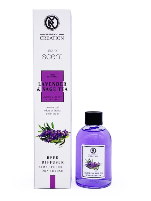 Kreasyon Аромадиффузор с палочками Лаванда и Черный Чай Reed Diffuser Lavender & Sage Tea, 115 мл Kreasyon Аромадиффузор с палочками Лаванда и Черный Чай Reed Diffuser Lavender & Sage Tea, 115 мл