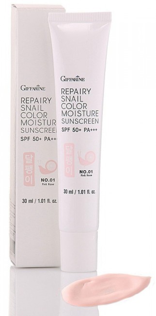 Giffarine Восстанавливающий, увлажняющий и выравнивающий тон кожи крем с секрецией улитки SPF 50+++ оттенок № 01 Pink Rose, 30 мл.