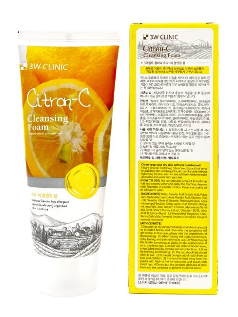 3W Clinic Пенка для умывания лица с экстрактом юдзу Citron-C Cleansing Foam, 100 мл