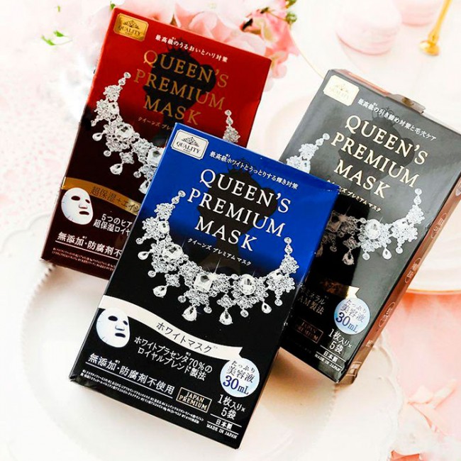 Quality First Queen's Premium Mask Black Тканевая маска лифтинговая для сужения пор с морскими минералами и черным жемчугом Королева Блэк, 5 шт