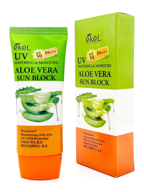 Ekel Увлажняющий солнцезащитный крем для лица и тела с соком алое Soothing&Moisture Aloe Vera Sun Block SPF 50 PA+++, 70 мл