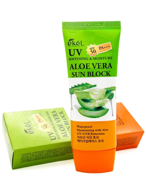 Ekel Увлажняющий солнцезащитный крем для лица и тела с соком алое Soothing&Moisture Aloe Vera Sun Block SPF 50 PA+++, 70 мл