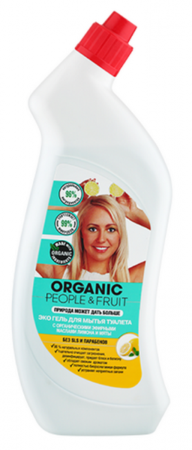 Organic People & Fruit Эко гель для мытья туалета с органическими эфирными маслами лимона и мяты, 750 мл