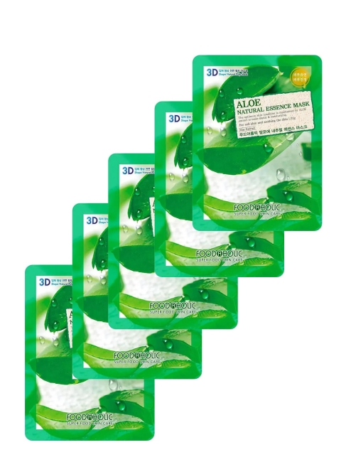FoodaHolic Маска для лица с экстрактом алоэ Natural Essense Mask Aloe 3D, 5 шт*23 г FoodaHolic Маска для лица с экстрактом алоэ Natural Essense Mask Aloe 3D, 5 шт*23 г