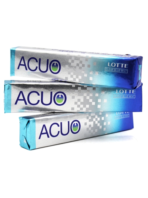 LOTTE Жевательная резинка без сахара голубая мята 3 пачки ACUO Clear Blue Mint, 3х21 г